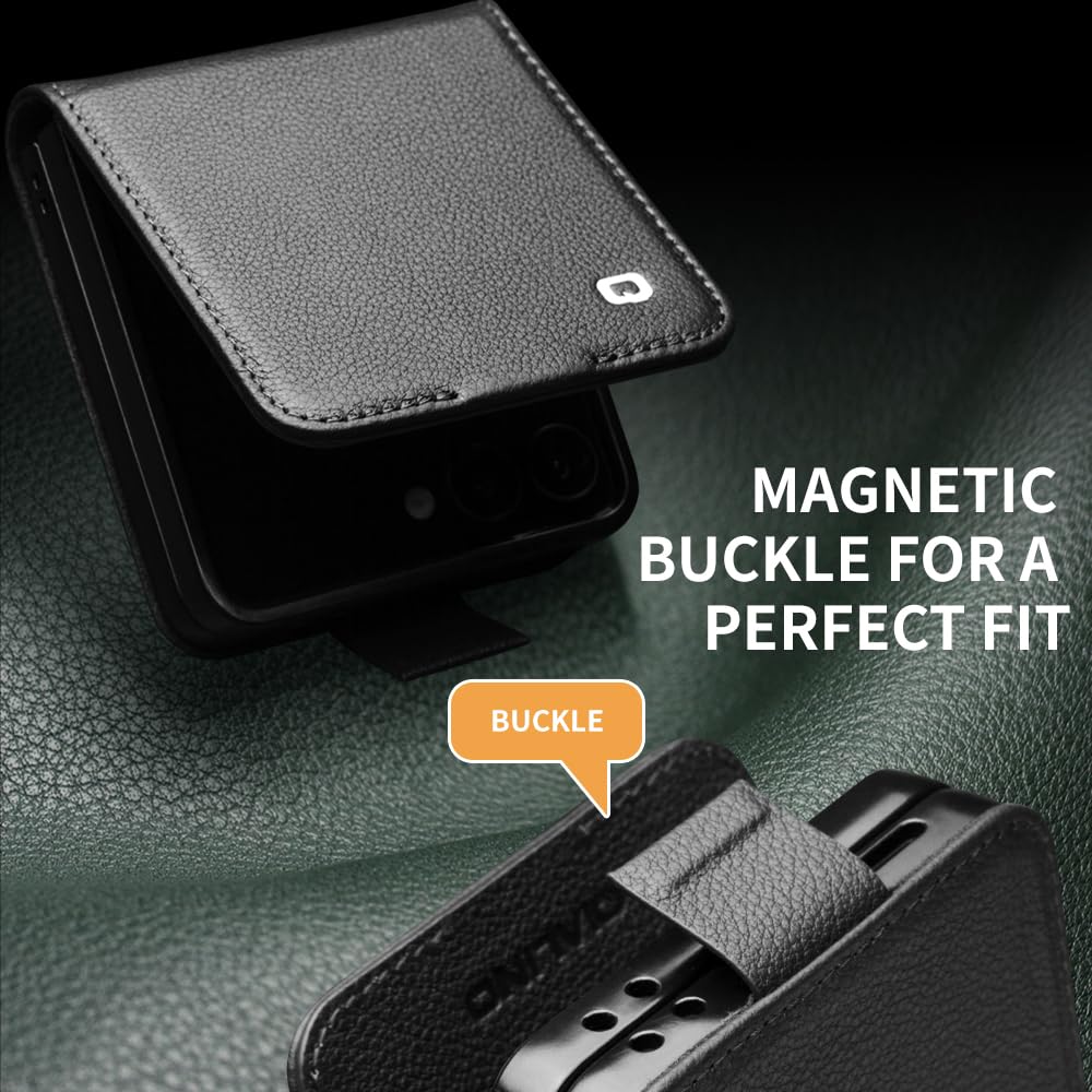 Funda de piel para Samsung Galaxy Z Flip 7 5G Premium de cuero de vaca con cierre magnético para Samsung Z Flip 7 funda (negro2)
