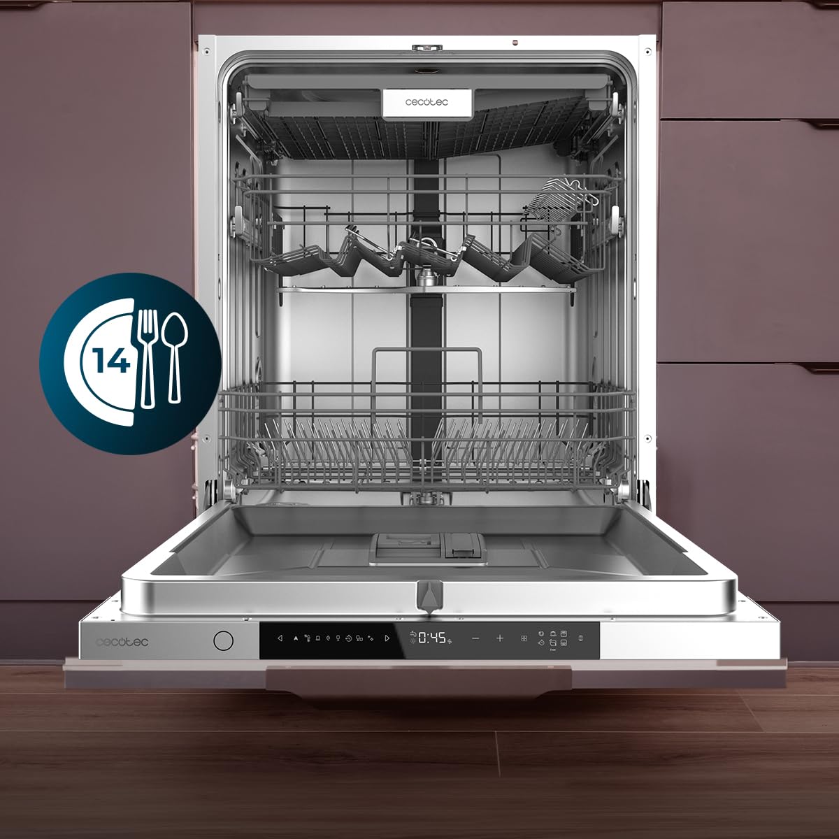 Cecotec Lave-vaisselle Intégrable 60cm Bolero Aguazero 8001 Full BI B. 14 couverts, 8 programmes, Moteur Inverter Plus, 3ème panier, Contrôle tactile, O2 Dry