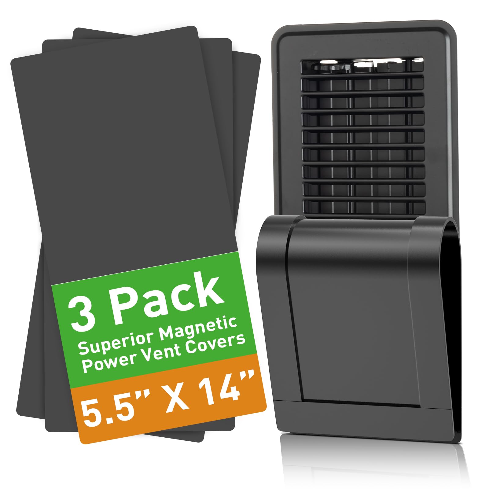 Magnetic Vent Covers for Home Floor, Wall and Ceiling Vent Register, Black Vent Covers 5.5'' X 14'' for Complete Seal, Vent Cover to Block Air, for RV