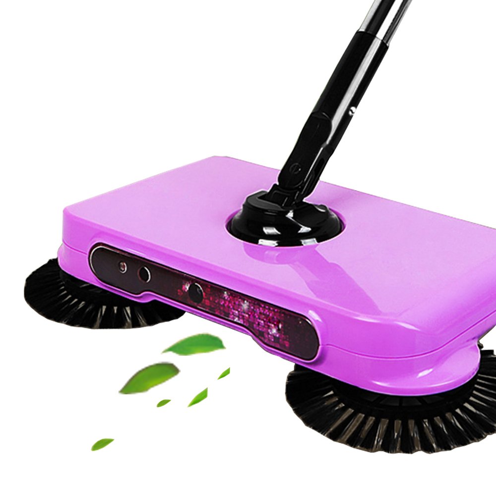 Huatuo® Vacuum Cleaner Intelligent whirlwind sweep powerless lazy sweeping machine Push Type Dustpan Set Combination LED lights sweeping machine integrated (Purple)