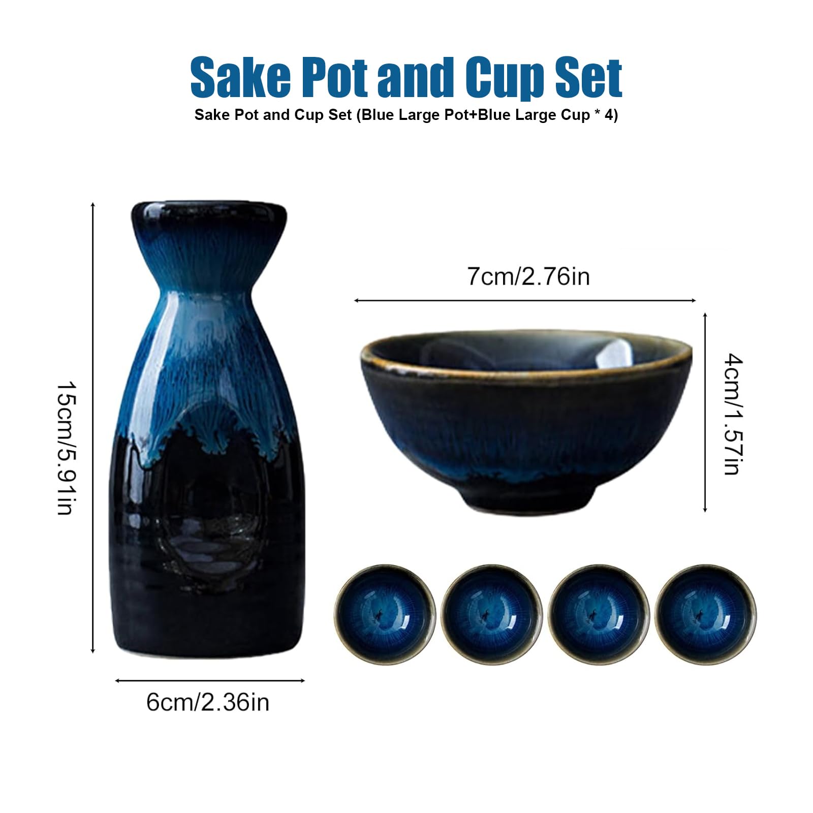 Juego de Sake Japonés de Cerámica, 5 Piezas Sake Set, Sake de Cerámica Japonesa Tradicionales, jarra de sake con 4 tazas de sake, Ideal para el hogar, el salón de té, la oficina y el restaurante