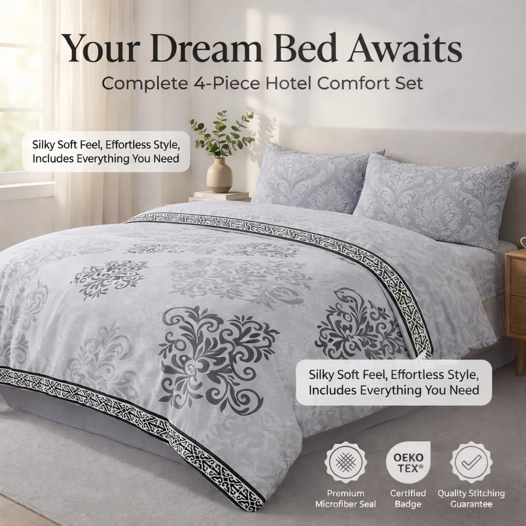 K&A® Luxury 4 Piece Duvet Set, Luna Grey, Super King - Image 3
