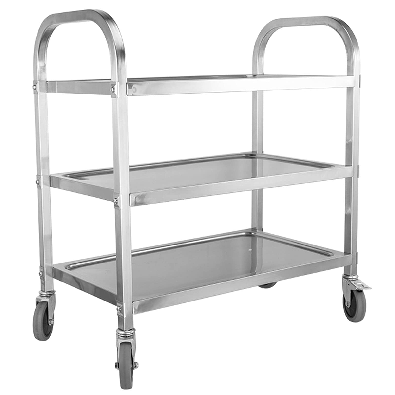 asdchZen Serving Trolley, 2/3 Tier Kitchen Cart, Stainless Steel Utility Rolling Service Cart, Catetrolley, With Locking Wheels Kitchen Storage Shelf, For Hotel/Restaura,3 Layers,75 * 40 * 83Cm