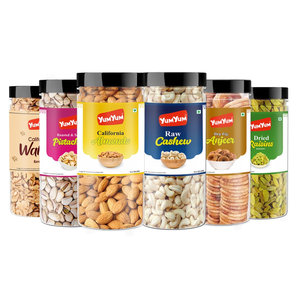 Yum Yum Assorted Nuts and Dry Fruits, Pack of 6 - Walnut Kernels, Roasted and Salted Pistachios, California Almonds, Raw Cashews, Dry Figs, Dried Raisins (B0DHH6JSY7) Amazon Price History, Amazon Price Tracker