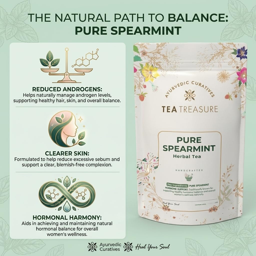 Tea Treasure Feuille de menthe verte 100 g – Aide le SOPK, le soulagement de la PCOD, l'équilibre hormonal, la perte de poids, les soins digestifs et réduit les poils du visage | Infusion entière sans