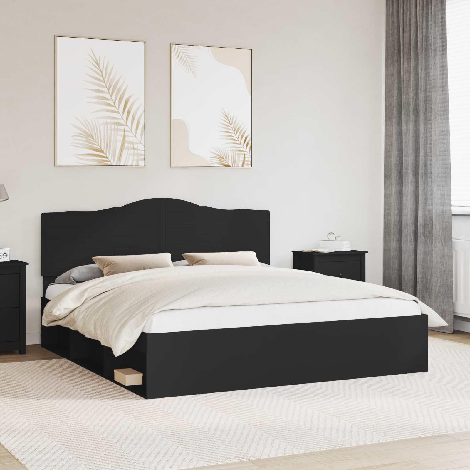vidaXL Estructura de Cama Negro 180 x 200 cm Madera de Pino Macizo