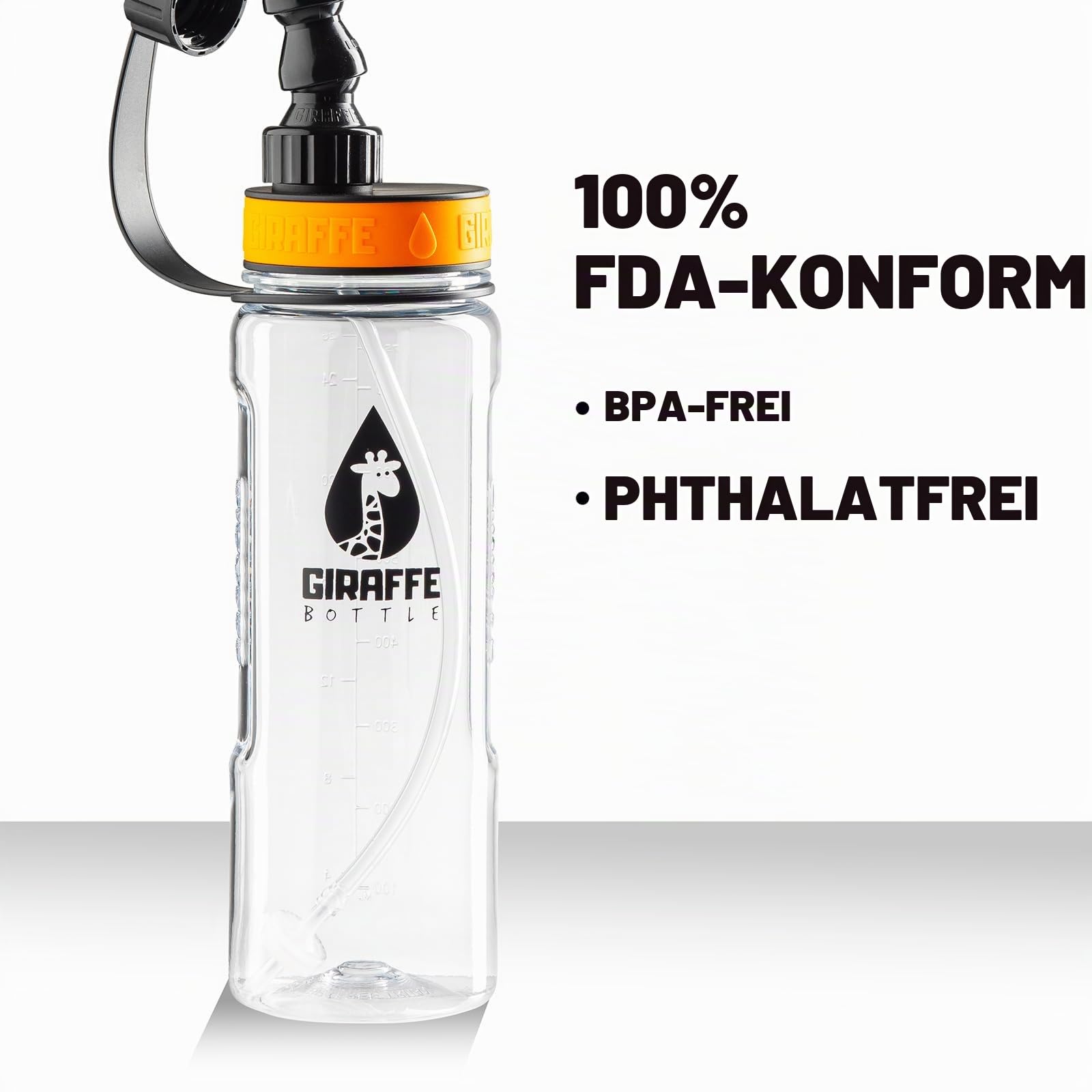 Giraffe Bottle Tower Freisprech-Trinksystem, transparente Tritan-Flasche, mit rundem Rohr-Flaschenhalter (Länge 76 cm)