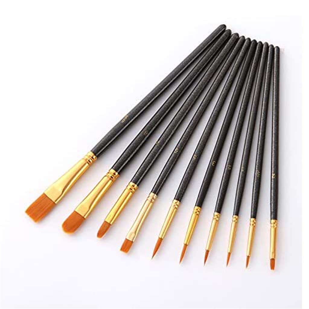 Pinceaux peinture acrylique huile aquarelle kit de 10 brosses en nylon noir fournitures d'art
