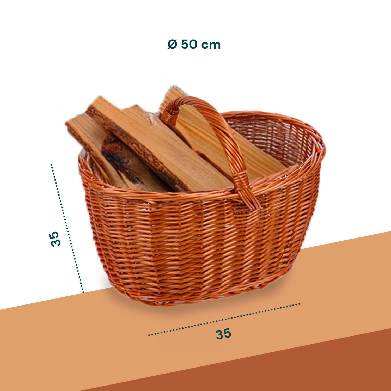 Cestino di Vimini Portalegna - Cesto in Vimini Porta Oggetti, con Manico, per Legna da Ardere, 50x35x35 cm