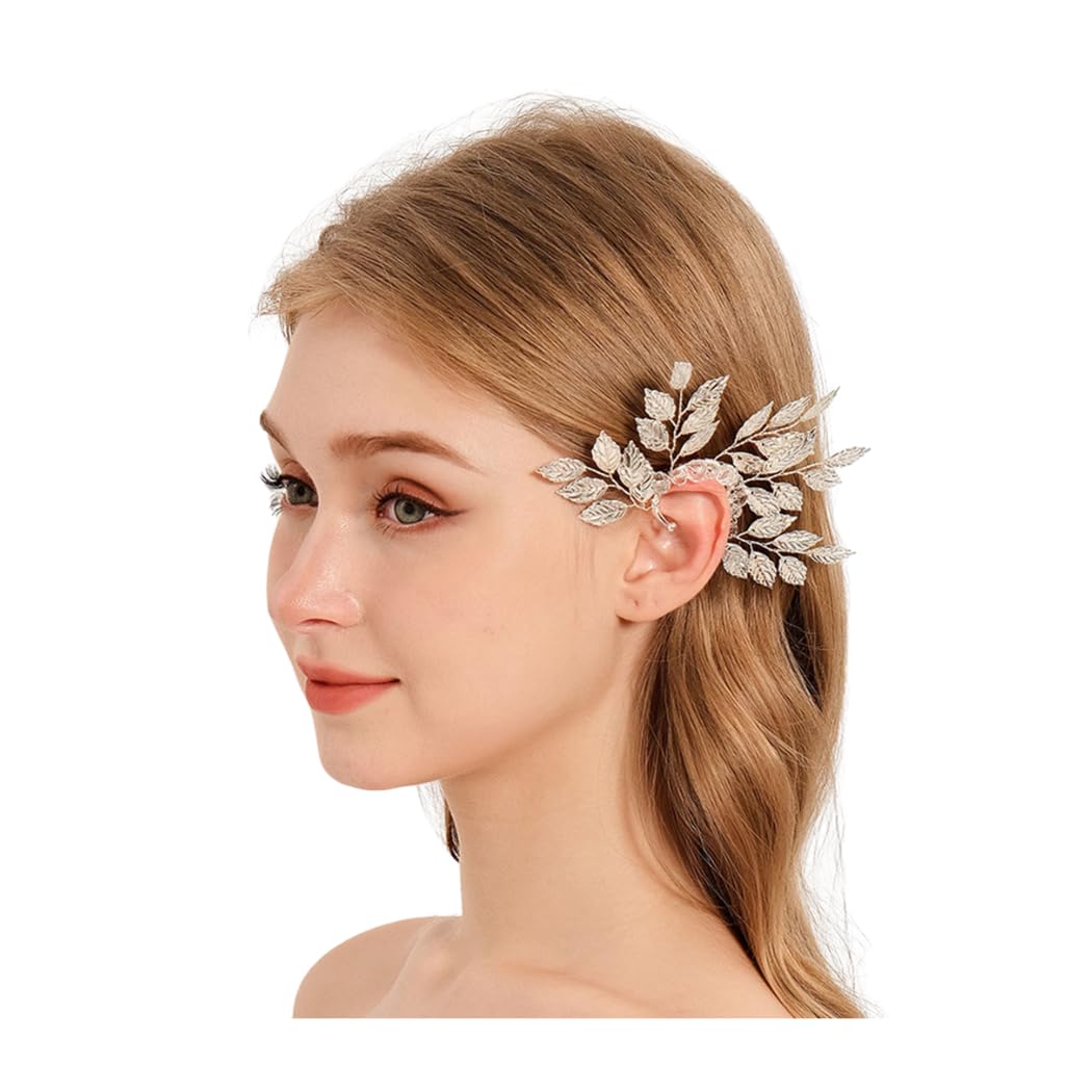 CASOLVX Elf Bone Clip Fairy Leaf Non-Pierced Handmade Earrings Crystal for Left Ear 1Pcs