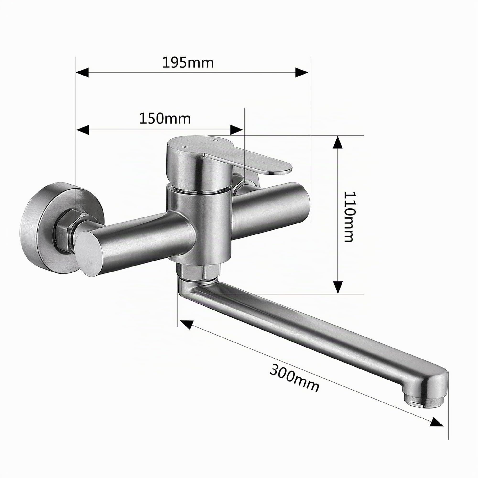 HomeLava Grifo Cocina de Pared con 30cm Caño Largo Giratorio, Giratorio 360°, Grifo de Cocina Fría y Caliente de Acero Inoxidable 304 para Fregadero, Cepillado