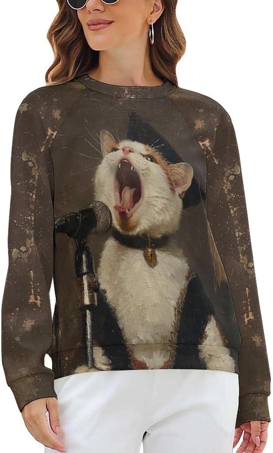 Long Sleeve Sweatshirts Women Fall Cat Print Winter Fashion Funny Warm Dressy Crewneck Casual Cotton Hoodie - Image 6