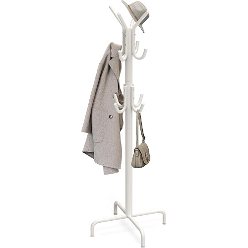 Simple Houseware Standing Coat and Hat Hanger Organizer Rack, 12 Hooks, White