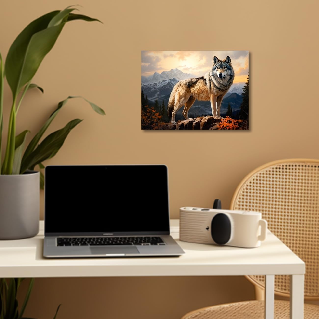 LZIMU Wolf Wall Art Wolf in the Mountain Canvas Art Print Forest Sunrise Animal Painting Abstract Animals Posters for Home Decor Framed (Animal-2 - Image 3