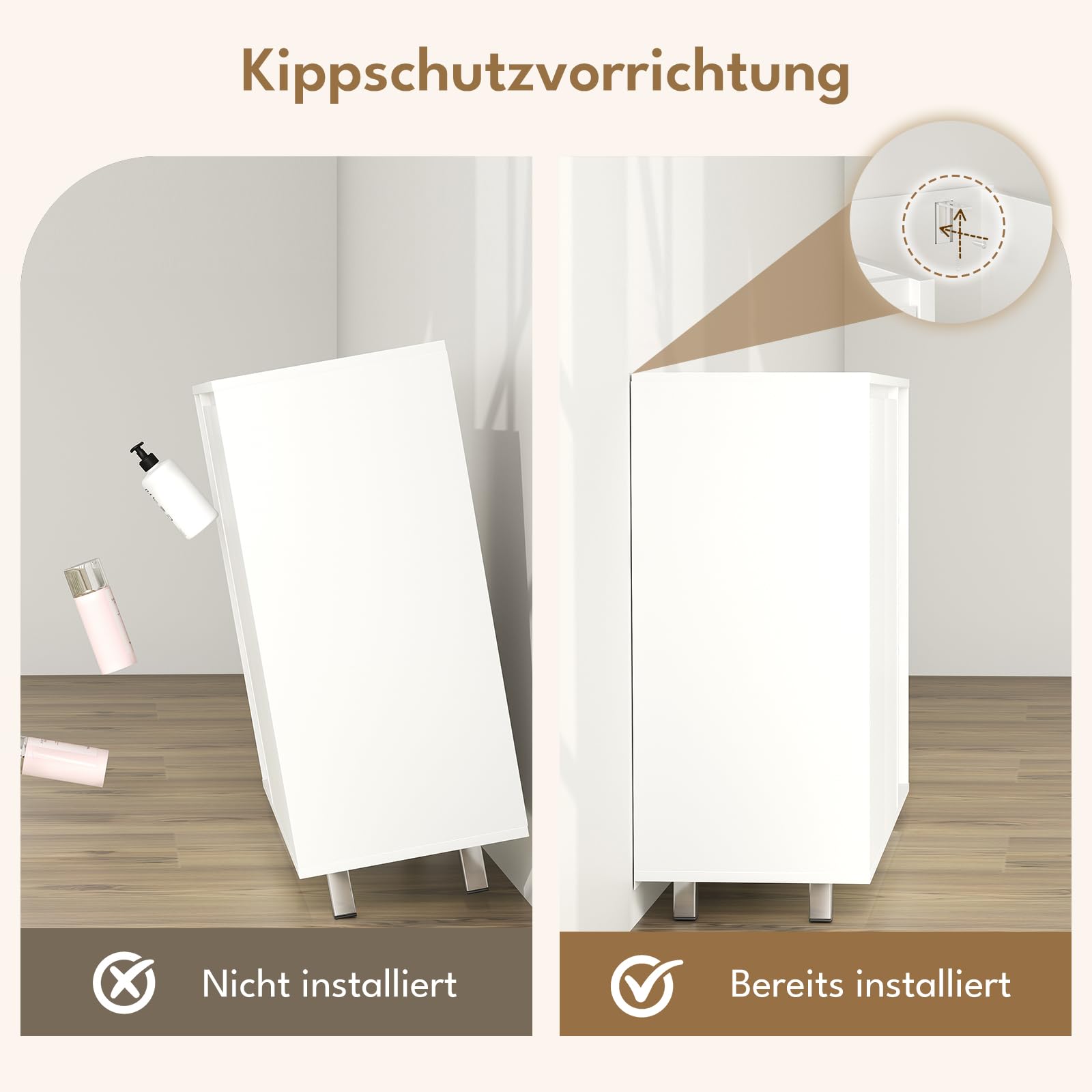 BEWISHOME Badezimmerschrank,Badschrank mit 2 Türen,Küchenschrank,Badezimmerschrank mit Offenem Fach & Verstellbarer Ablage,Viel Stauraum für BadBadezimmer,Wohnzimmer & Küche,35x100x80 cm,Weiß EYYG20W