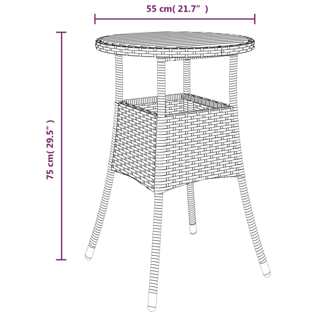 Set da bistrot da giardino, 3 pezzi, in rattan sintetico grigio, con cuscini imbottiti, acciaio verniciato a polvere, tavolo da 55 x 75 cm, 2 sedie per balcone, terrazzo, mobili