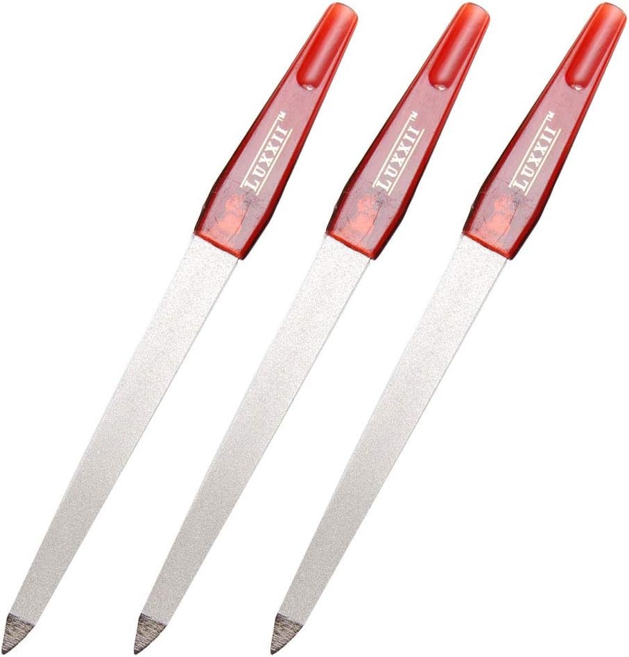 LUXXII (3 Pack) 6.75 inch Stainless Steel Sapphire Nail File for Fingernails, Toenails, Scraping, Strengthening, Finger Manicure File