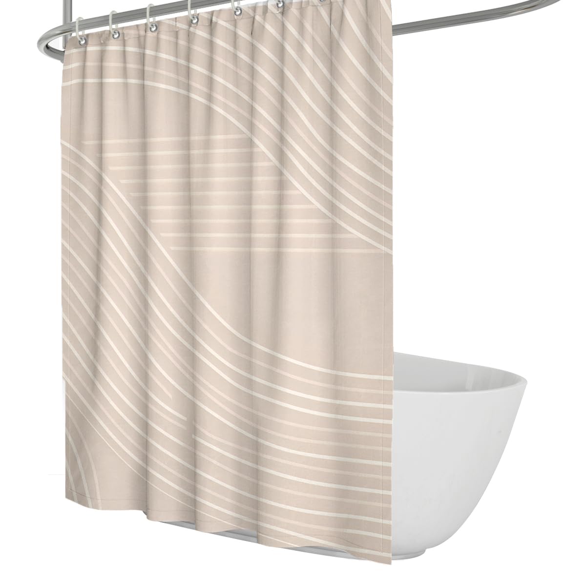 Uiringart Shower Curtains Beige Minimalist Wave Stripes W180xl200cm Modern Abstract Anti Mould Waterproof Bath Tub Curtain Bathroom Decor With Hook