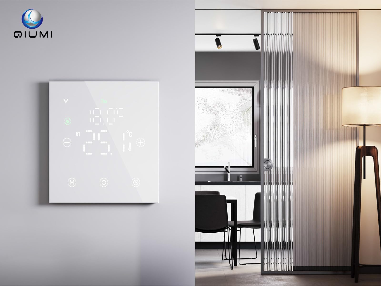 Smart WiFi Termostato Regolatore di temperatura per riscaldamento a pavimento Elettrico Funziona con Alexa Google Home, con una lente a bordo curvo 2.5D