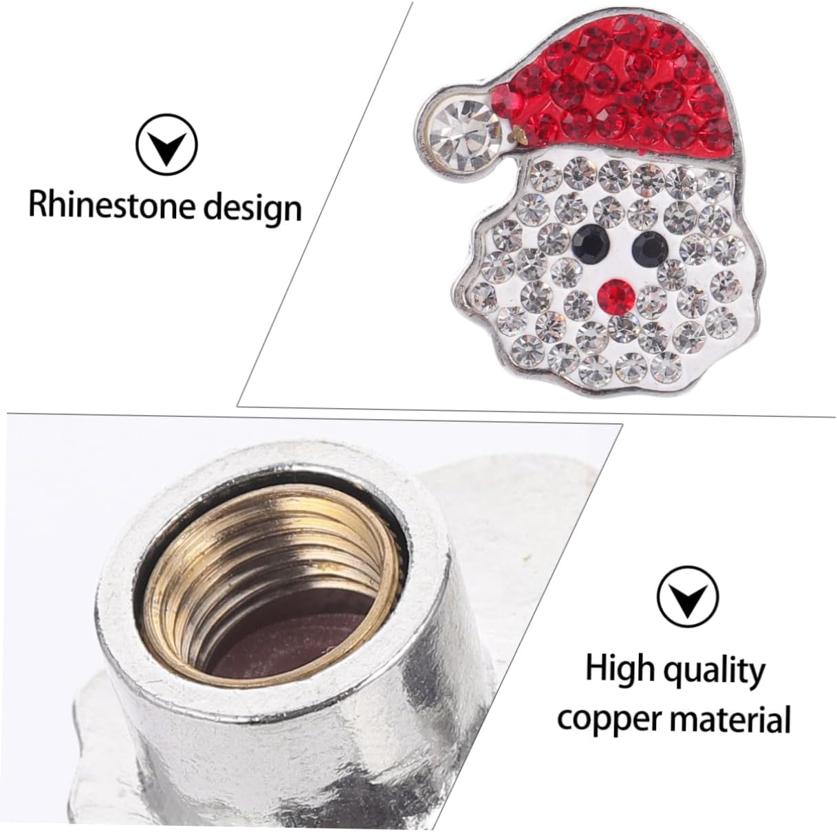 OUNONA 4pcs Santa Claus Rhinestone Tire Valve Caps Decorative Auto Accessories for Christmas Bling Dust Caps for Cars Trucks Suvs and Bikes Festive Car Decorations
