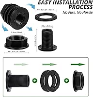 Vista 2 de Conectores de montaje de mamparo de PVC de 2 piezas, macho de 3/4 pulgadas, barril de lluvia para tanque de agua hembra de 1/2 pulgada, kit