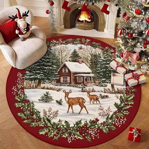 Hearda Rund Weihnachten Teppich, Rot Flanell Reppich Schlafzimmer Waschbarer Innenbereich Teppich rutschfest Fußmatten, Flur Fußmatten für Wohnzimmer, Büro (Rote Weihnachten A,120cm) Hearda Rund Weihnachten Teppich, Rot Flanell Reppich Schlafzimmer Waschbarer Innenbereich Teppich rutschfest Fußmatten, Flur Fußmatten für Wohnzimmer, Büro (Rote Weihnachten A,120cm)