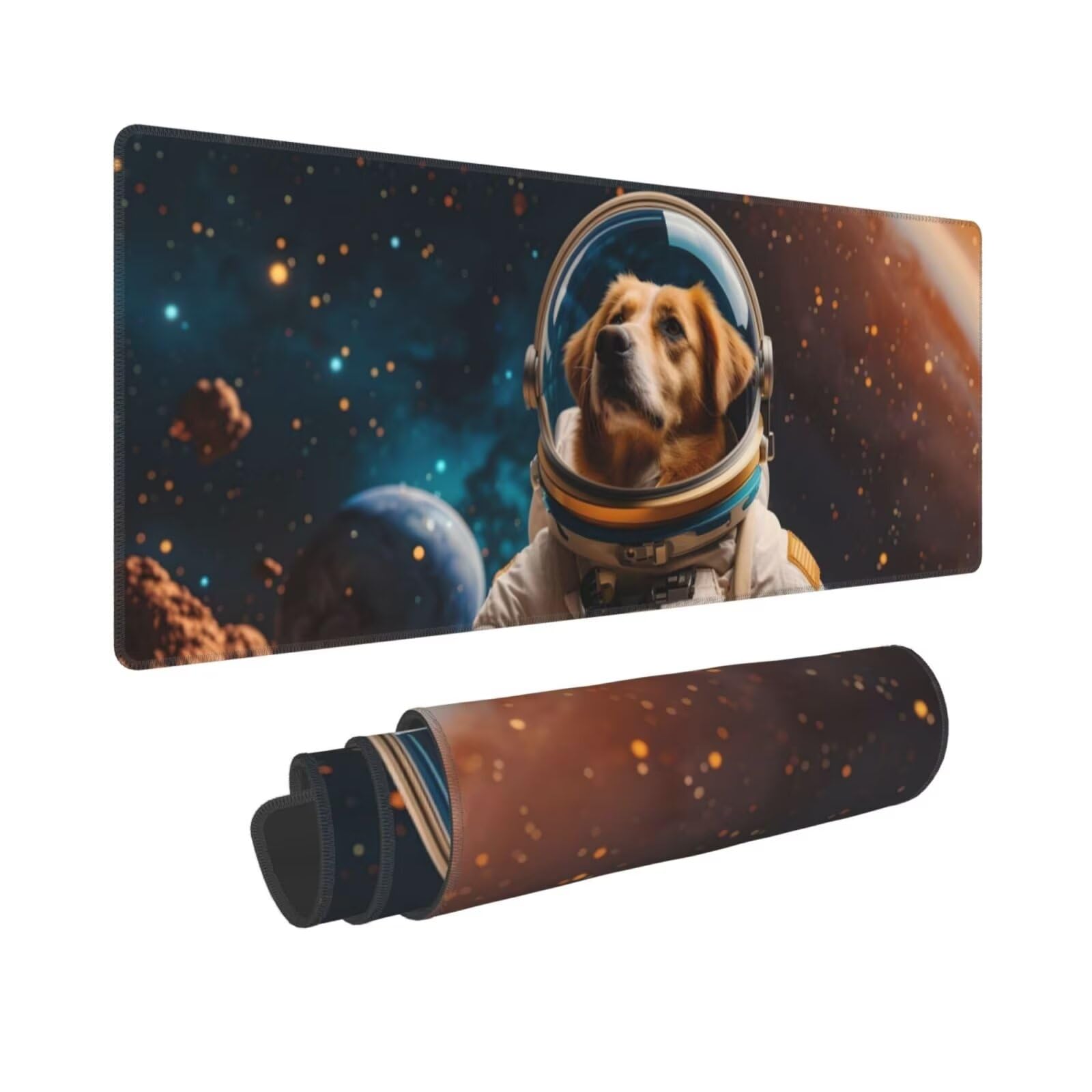Tappetino Mouse, Tappetino Mouse Gaming Grande XXL 1500x800x3mm Tappetino Scrivania Mouse Pad, Base in Gomma Antiscivolo, Bordi Cuciti,Lavabile, Mousepad per Ufficio e Gaming (Space Dog) R-736