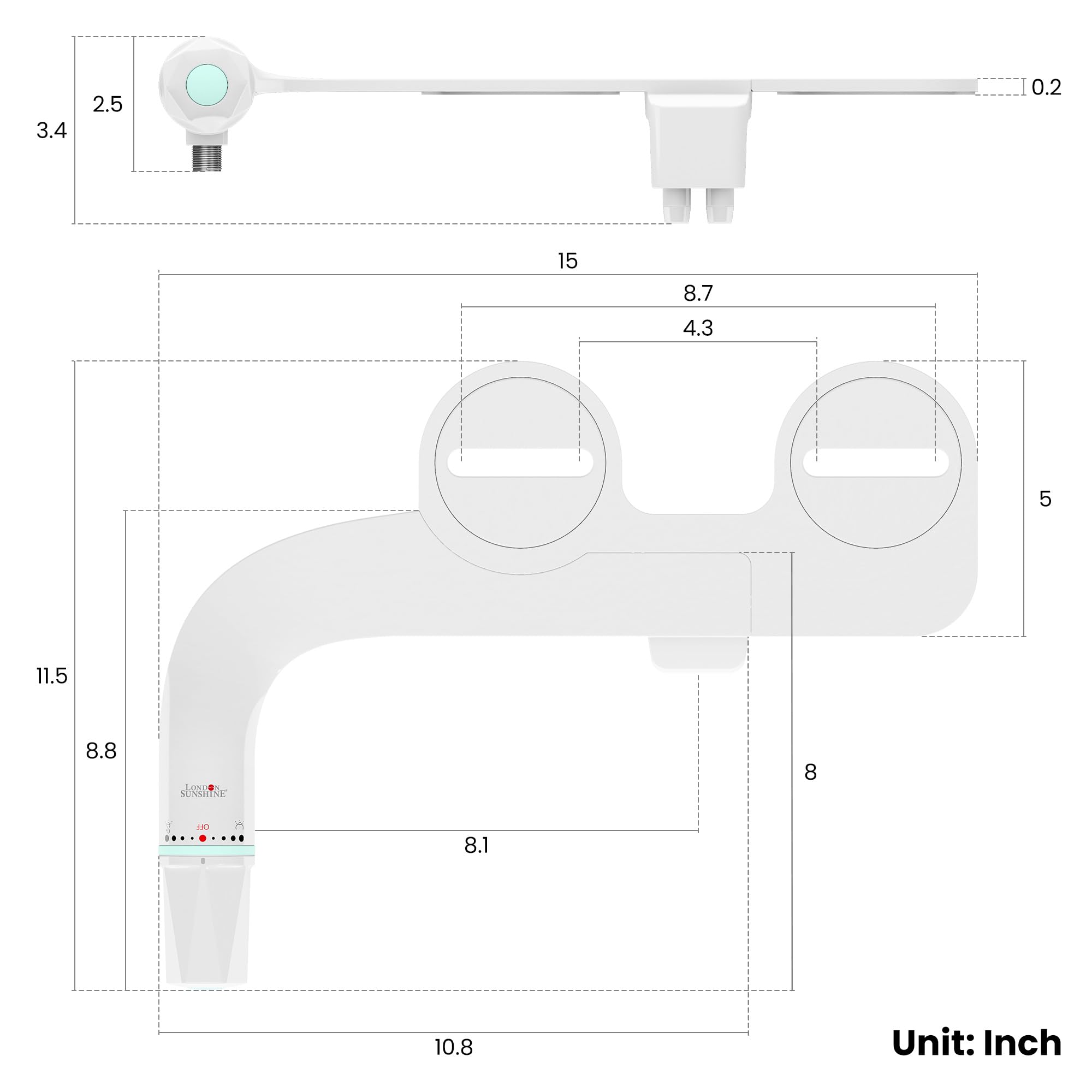 Ultra-Slim Dual-Nozzle Bidet Attachment - Adjustable Cold Water Pressure Stainless Steel Hygiene Upgrade Non-Electric Bidet Fluorescent White Fluorescent — view 8