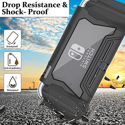 Protective Case For Nintendo Switch Lite, Full Protection Switch Lite Cover, Tpu Shock-Absorption And Anti-Scratch For Nintendo Switch With Bult-In Screen Protector & Thumb Grip Caps, Black #TOP3