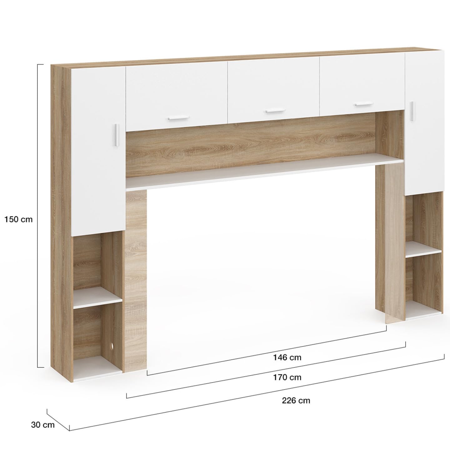 IDMarket - Pont de lit Bridget 226 cm avec rangements Bois et Blanc