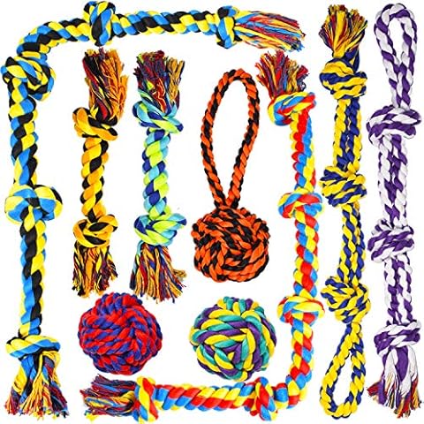 SHARLOVY Large Tough Chew Toys for Aggressive Chewers Large Breed,Heavy Duty Dental Rope Toys Kit for Medium Dogs,5 Knots Indestructible Cotton Puppy Teething Chew Tug Toy Set of 9 Cover