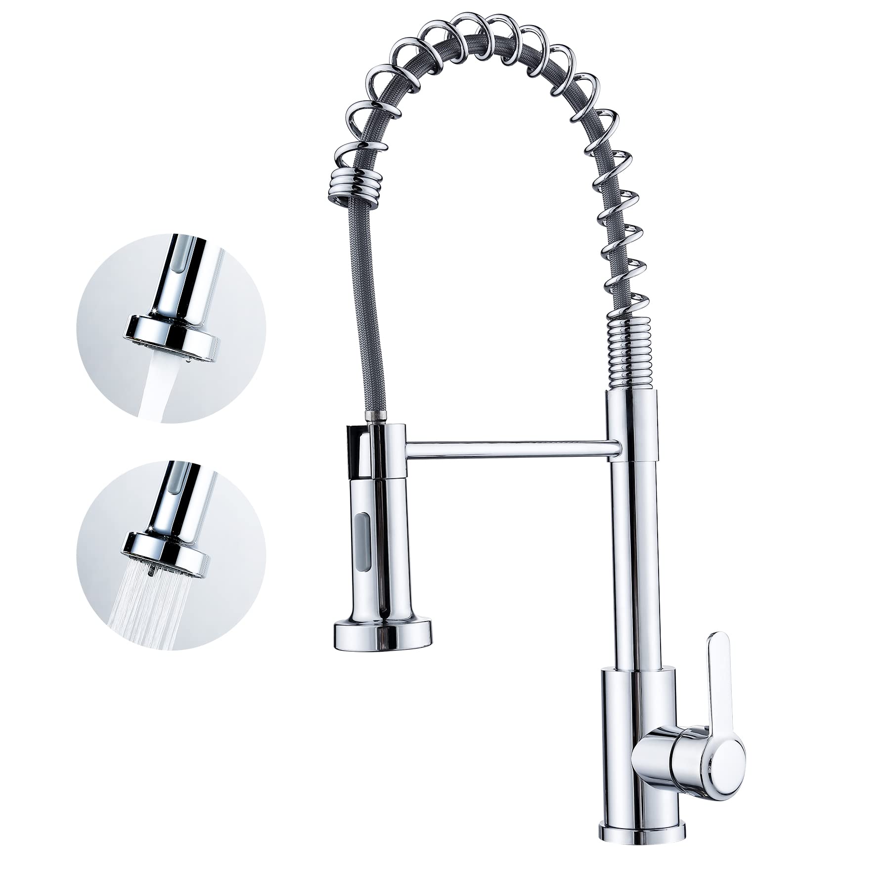 Jeonestan Kitchen Sink Mixer Tap, Kitchen Tap with Pull Down Sprayer，2 Spray Modes High Arc Single Handle Lever Kitchen Tap (Chrome)