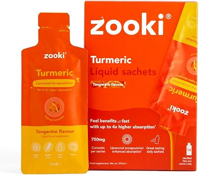 Zooki Liposomal Curcumin 750mg Liquid Sachets, Tangerine, 14 Servings