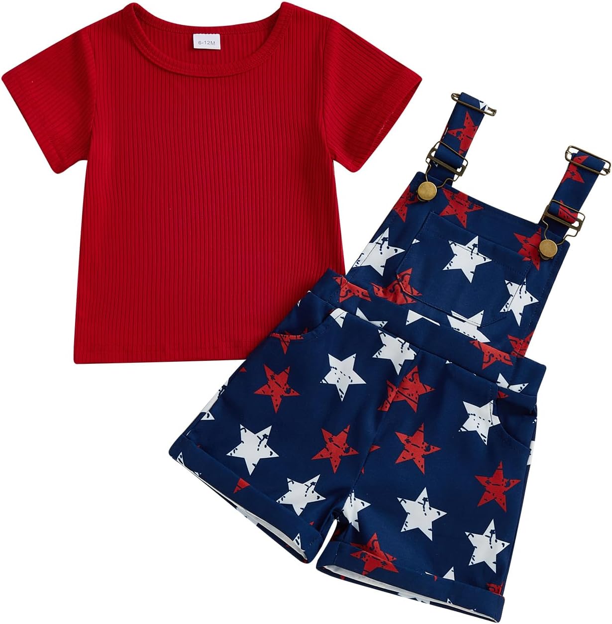 Nyapruwe Toddler Girls Summer Outfit Short Sleeve Ribbed T-Shirt and Bib Suspender Overalls Shorts Set Kid 2Pcs Clothes
