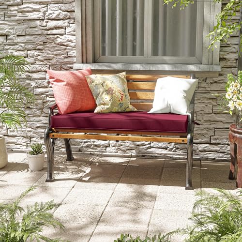Pakunoda Premium Outdoor Bench Cushions for Patio Furniture 3.5inches Memory Foam Bench Cushion Waterproof Fade Resistant Porch Swing Cushions with Straps 42×18 Inch Burgundy - Thumbnail 2