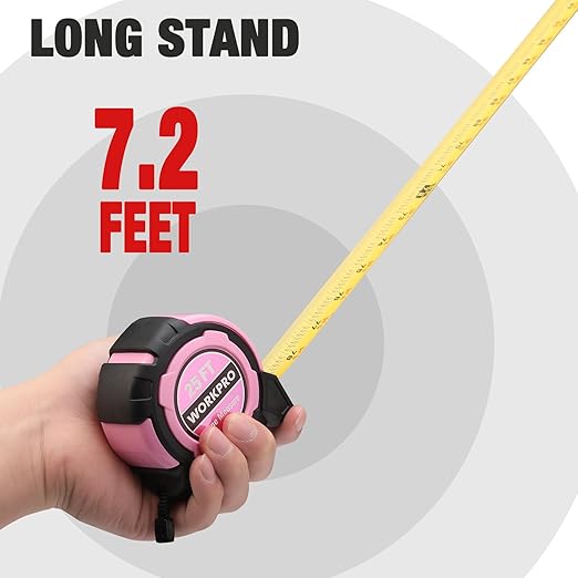 WORKPRO Cinta Métrica 25FT Rosa, Fácil Lectura 1/8, Gancho Magnético miniatura 5