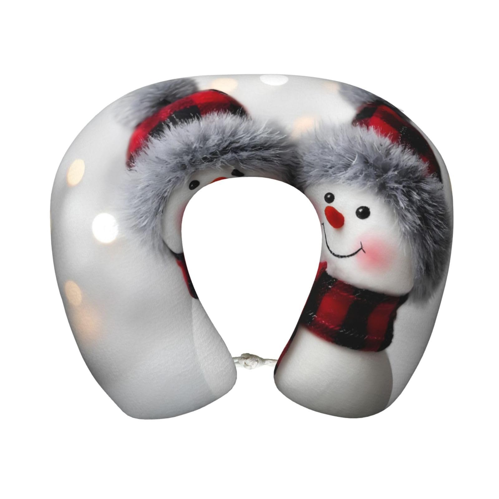 XingFox Christmas Snowman with Hat Print Travel Pillow Memory Foam, Portable Neck Pillow for Airplane, Car and Office