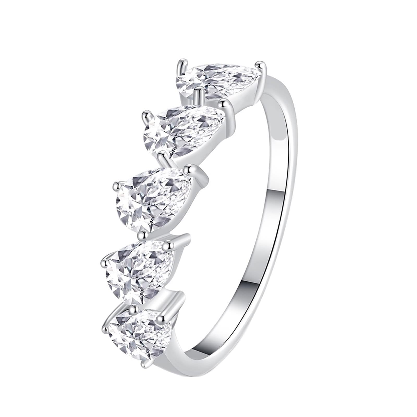 Anillo de Matrimonio para mujer, juego de anillos de boda de 4 x 6 mm, moissanita, oro blanco/platino 950