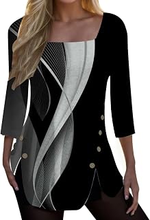Yusealia Women's Long Sleeve Baseball Tee Shirt Striped Top Women's Retro Artistic Floral Print Round V Neck Buttoned Pullover Mid Length Lace Sleeve Blouse for Summer & Fall