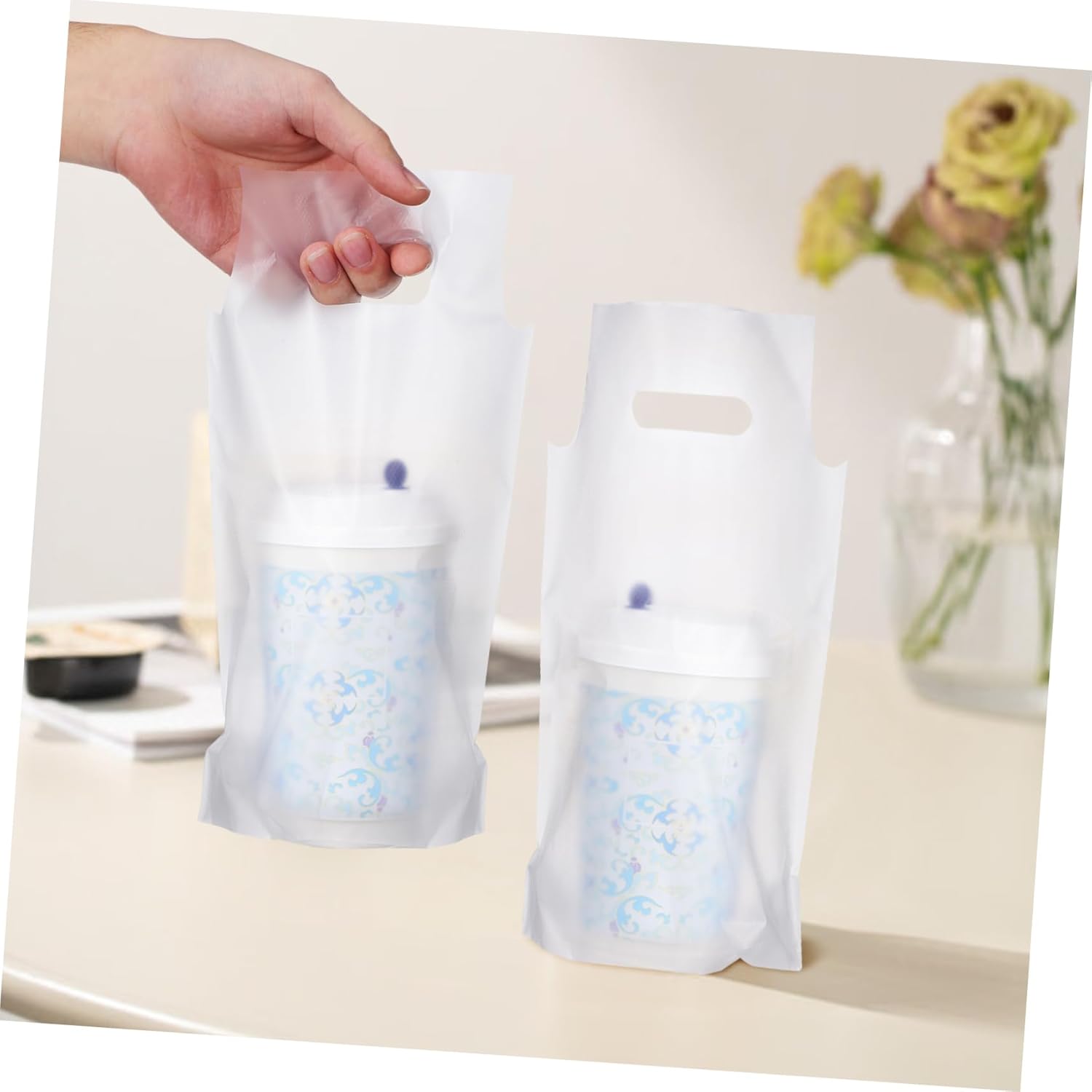 Homoyoyo 500Pcs Portable Beverage Bags Sturdy Liquid Carrier for Takeout Coffee Cup Holders for Shops Gatherings Packaging