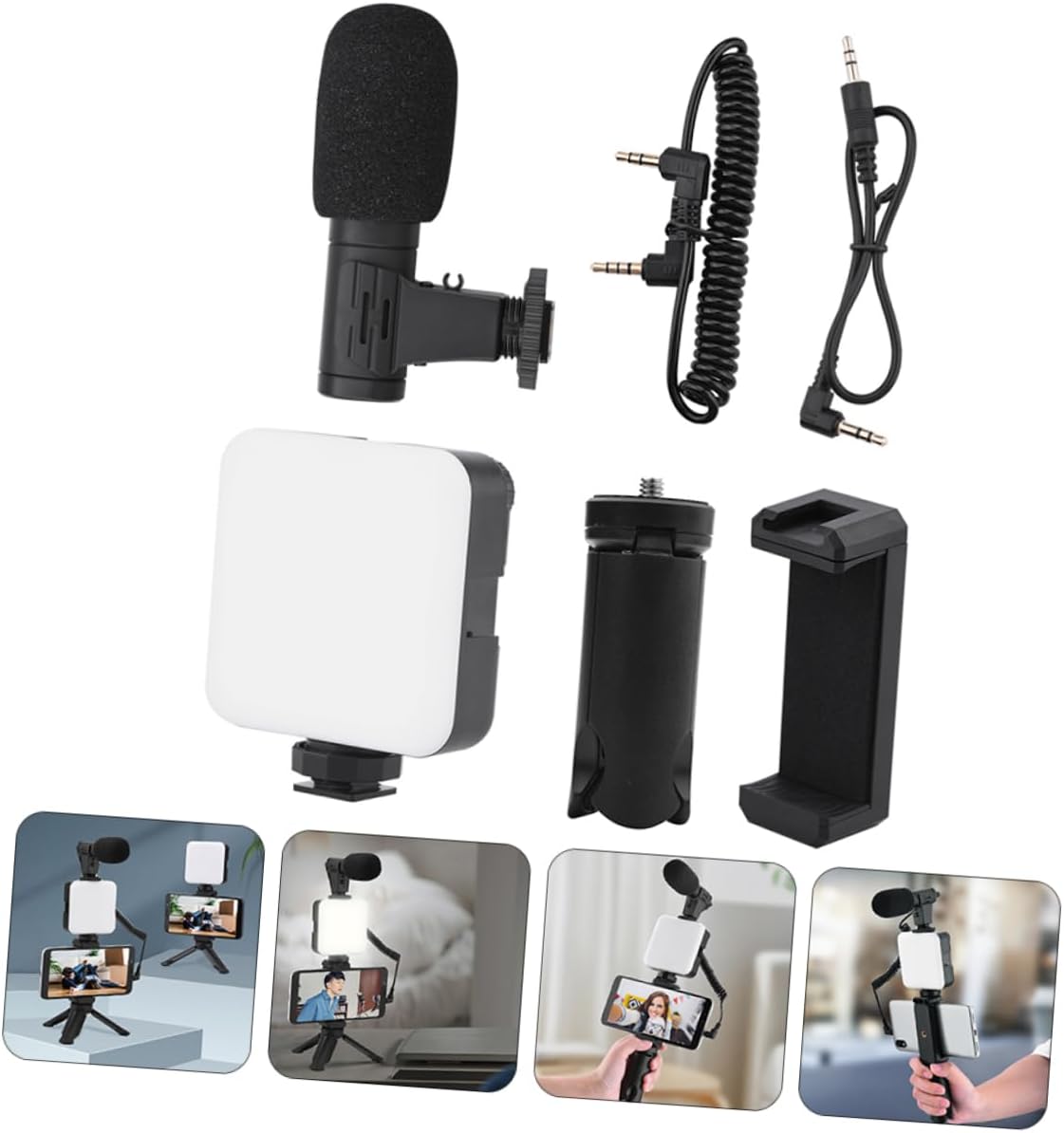 Smartphone Video Kit with Adjustable Fill Light Phone Holder and Microphone Vlog Setup for Easy Recording and Live Streaming