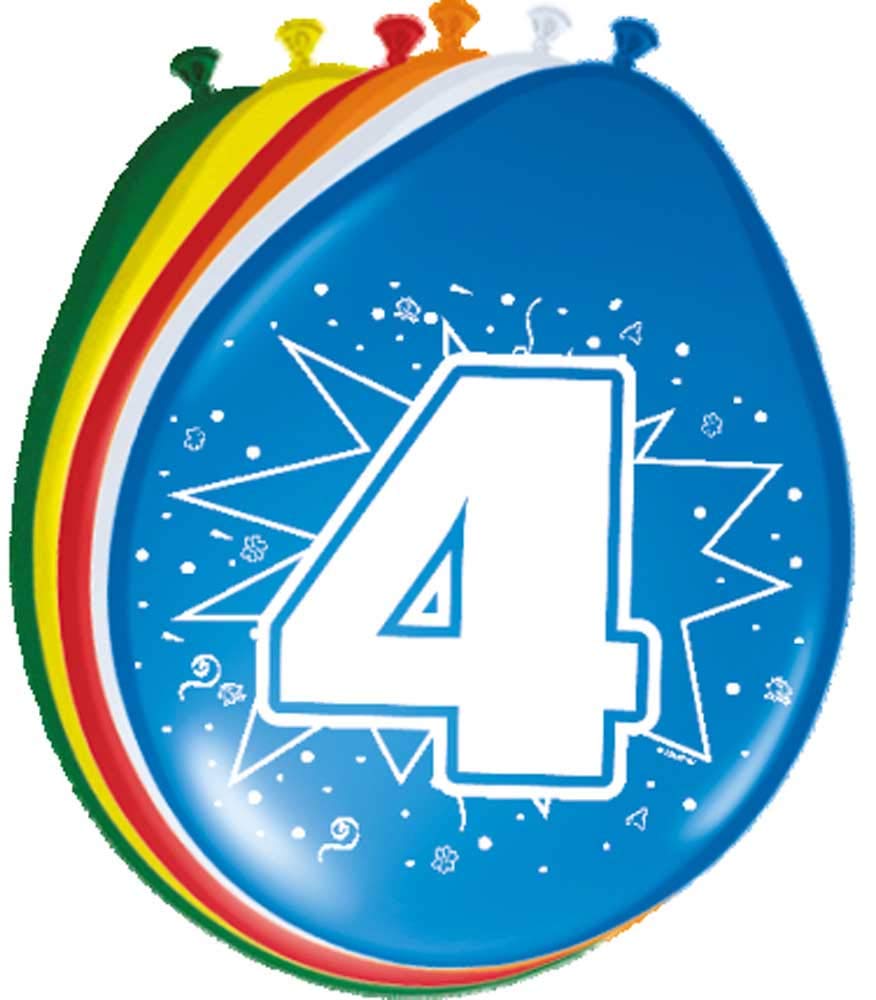 Folat - 4 Years Balloons for Party Decoration - Multicolor - 12In / 30cm - 8 pieces