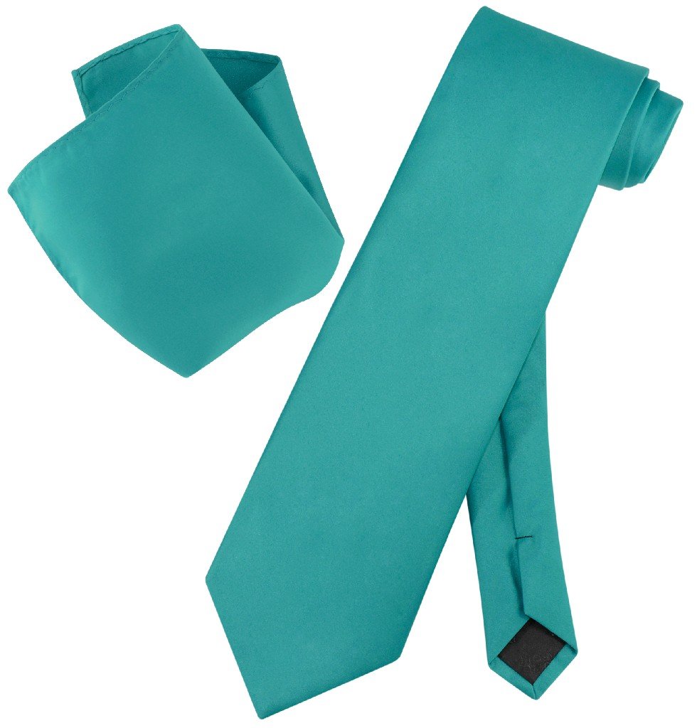 Vesuvio Napoli Solid Color NeckTie &amp; Handkerchief Pocket Square Men's Neck Tie Hanky Set