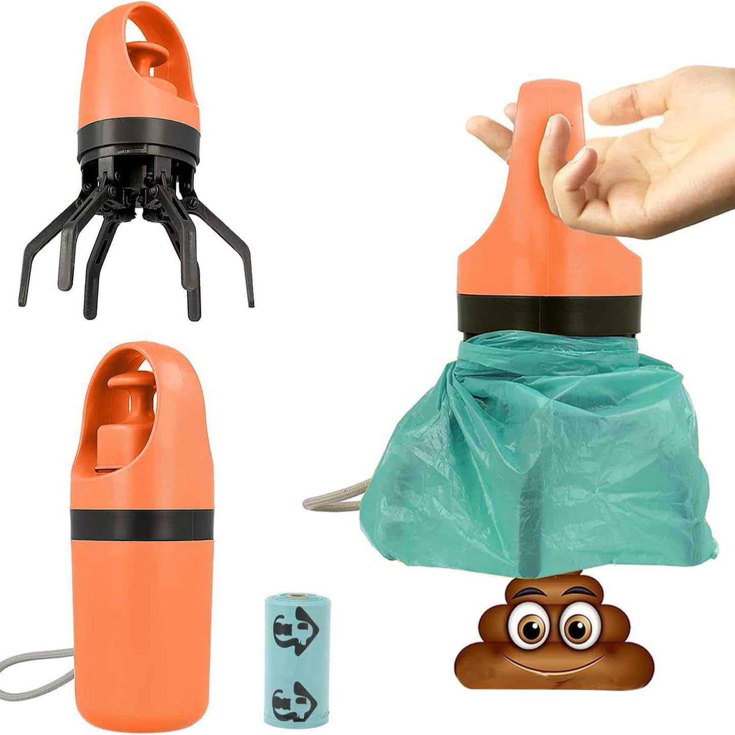 Ramasse-crottes Portable pour Chien, mâchoire rétractable 20 x 7 cm, Distributeur de Sacs intégré, Manipulation sans Contact, pour promenades, Camping et Voyages