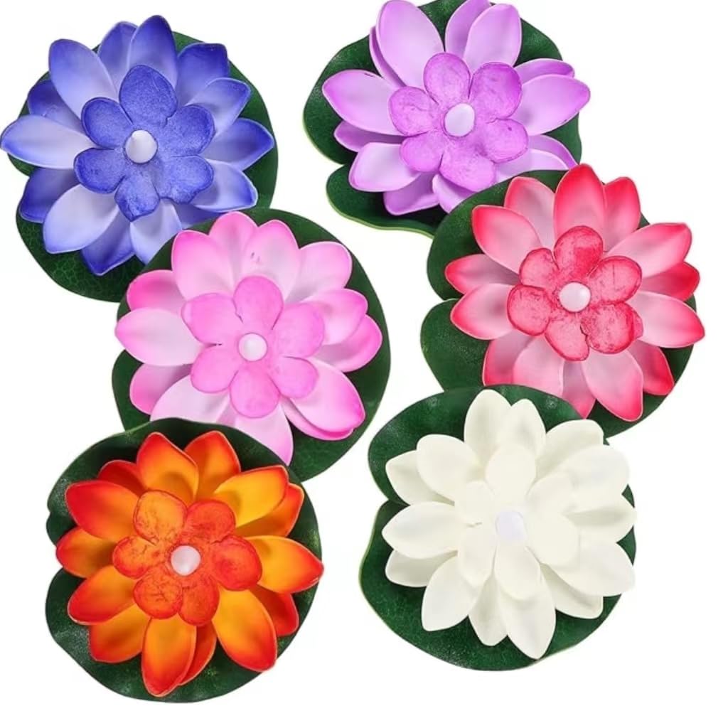 Rayyan Lotus Flowers Lights, Fun Pool Accessories, Pond Light LED Candles Artificial Flower Water Lily Pad for Pool at Night, Garden Valentine's Day Decor (Pack of 6)