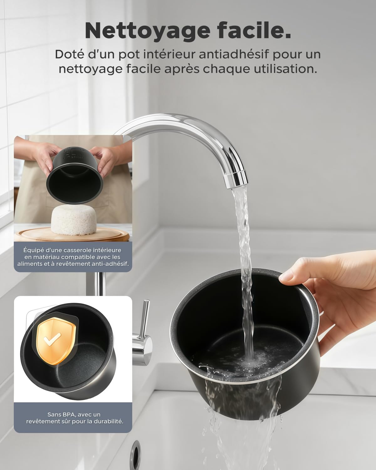 Bear cuisinière à riz 2 tasses non cuite, multifonctionnelle 300W cuisinière à riz électrique avec fonction de maintien au chaud, fonction préréglée Mini cuisinière à riz électrique, gris