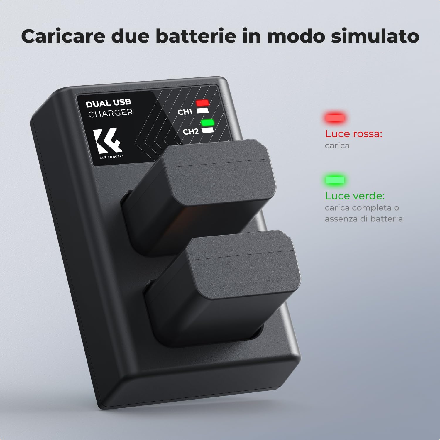 K&F CONCEPT NP-FW50 Batteria Caricabatterie a Doppio Ingresso Compatibile con Sony ZV-E10 A6500 A6400 A6300 A6000 A7 A7II A7RII A7SII A7S A7R A7R2 NEX-3 NEX-5