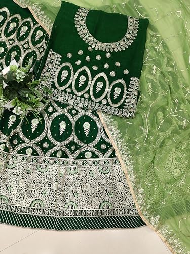 Image of Fancy Heavy Embroidery Work Shimmer Silk Semi-stitched Rajasthani Poshak Rajputi Lehenga Choli For Women