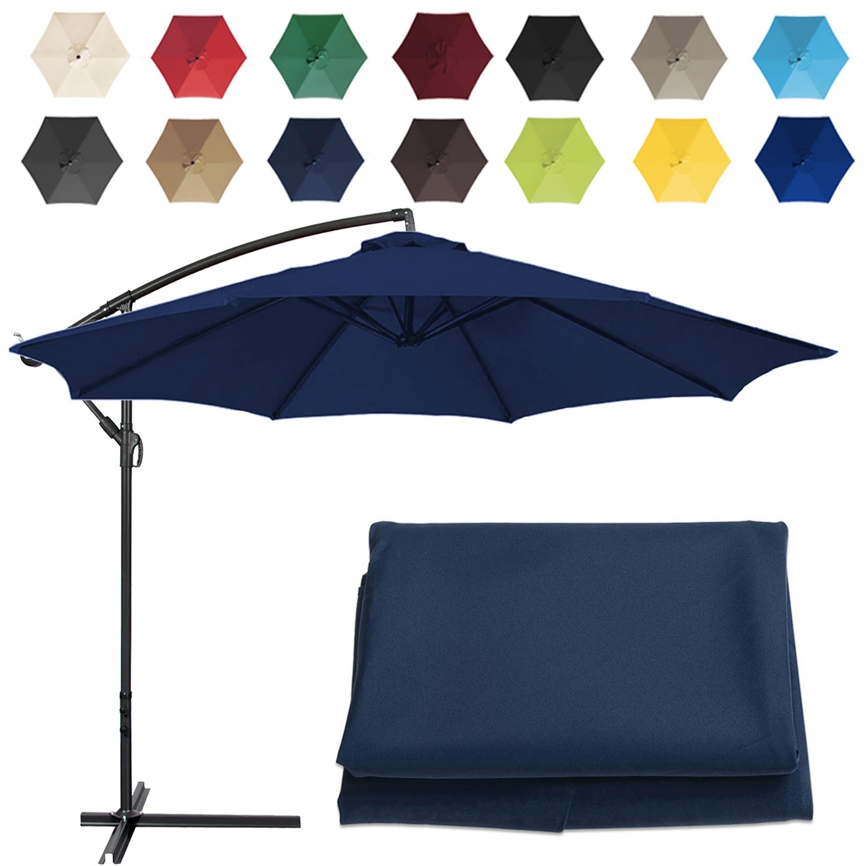 CMJYMX Replacement Parasol Canopy Sun Umbrella Replacement Cloth For 2m-6 Arms 2.7m-6 Arms 2.7m-8 Arms 3m-6 Arms 3m-8 Arms (Color : Navy blue, Size : 6 ribs-3m(9.8ft)) — image 1