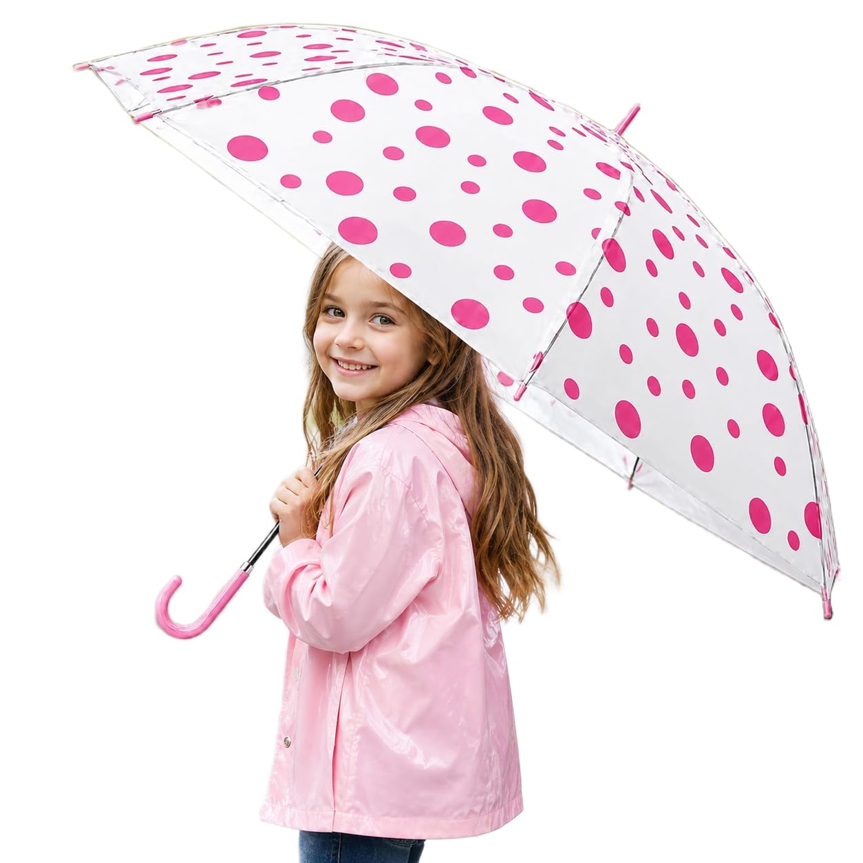 Polka Dot Printed Transparent Umbrella for Kids and Adults, Wind Resistant with Curved Handle, Sun and Rain Protection for School, College, Office and Travel-image-9